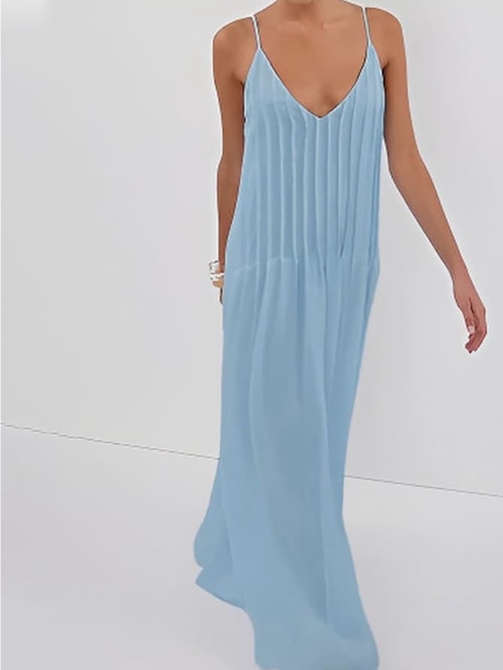 Amazon Light Blue Pleated Maxi Skirt - Women's Long Flowing Skirt